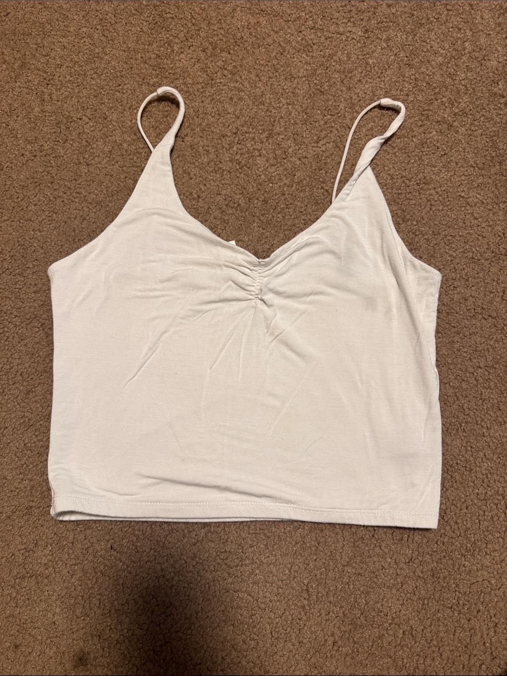 BE COOL Cream Ruched V-Neck Crop Cami